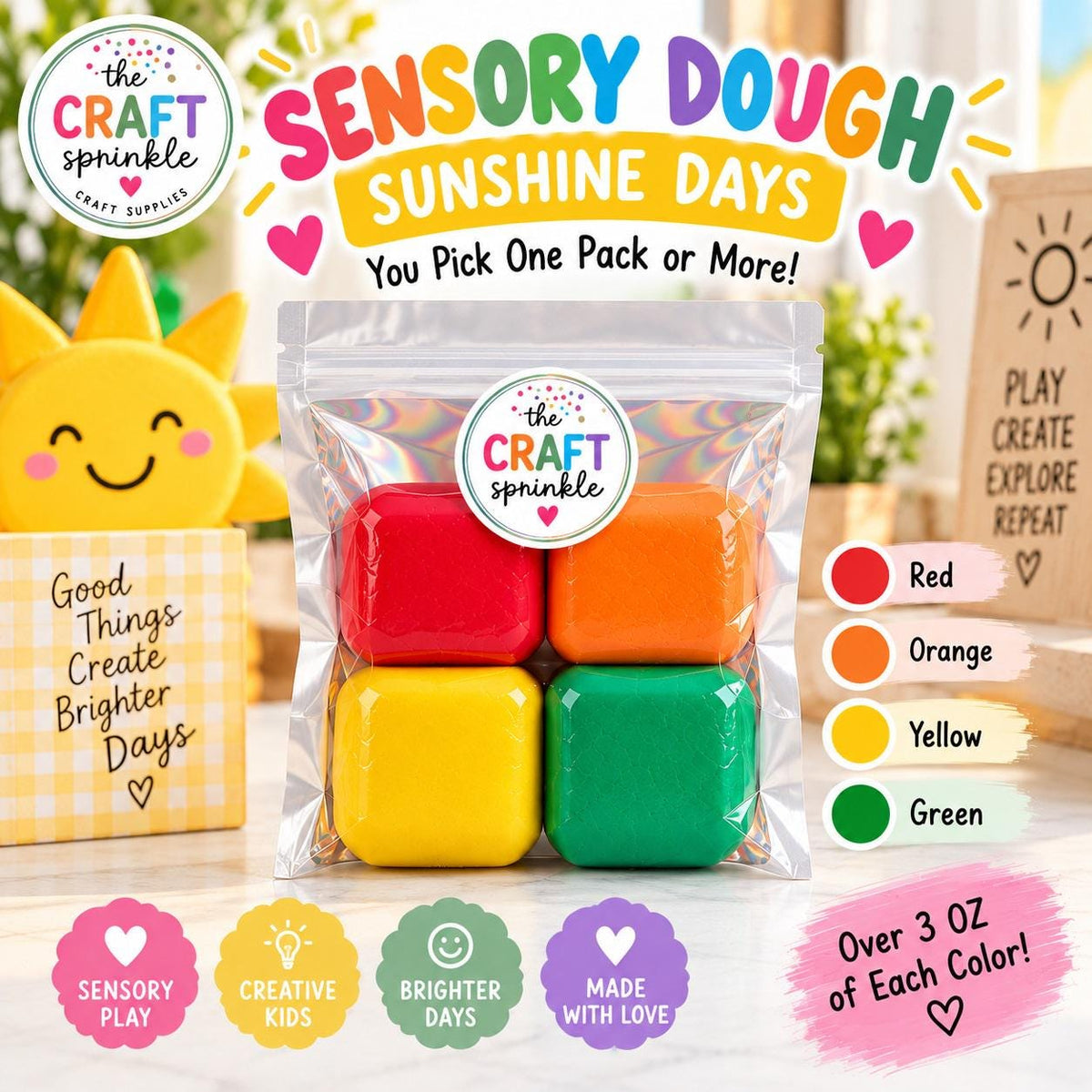 Sensory Dough 4 Pack | Over 3 oz EACH Color | You Pick Your Color Set | Soft Fresh Sensory Dough | Kids Sensory Play