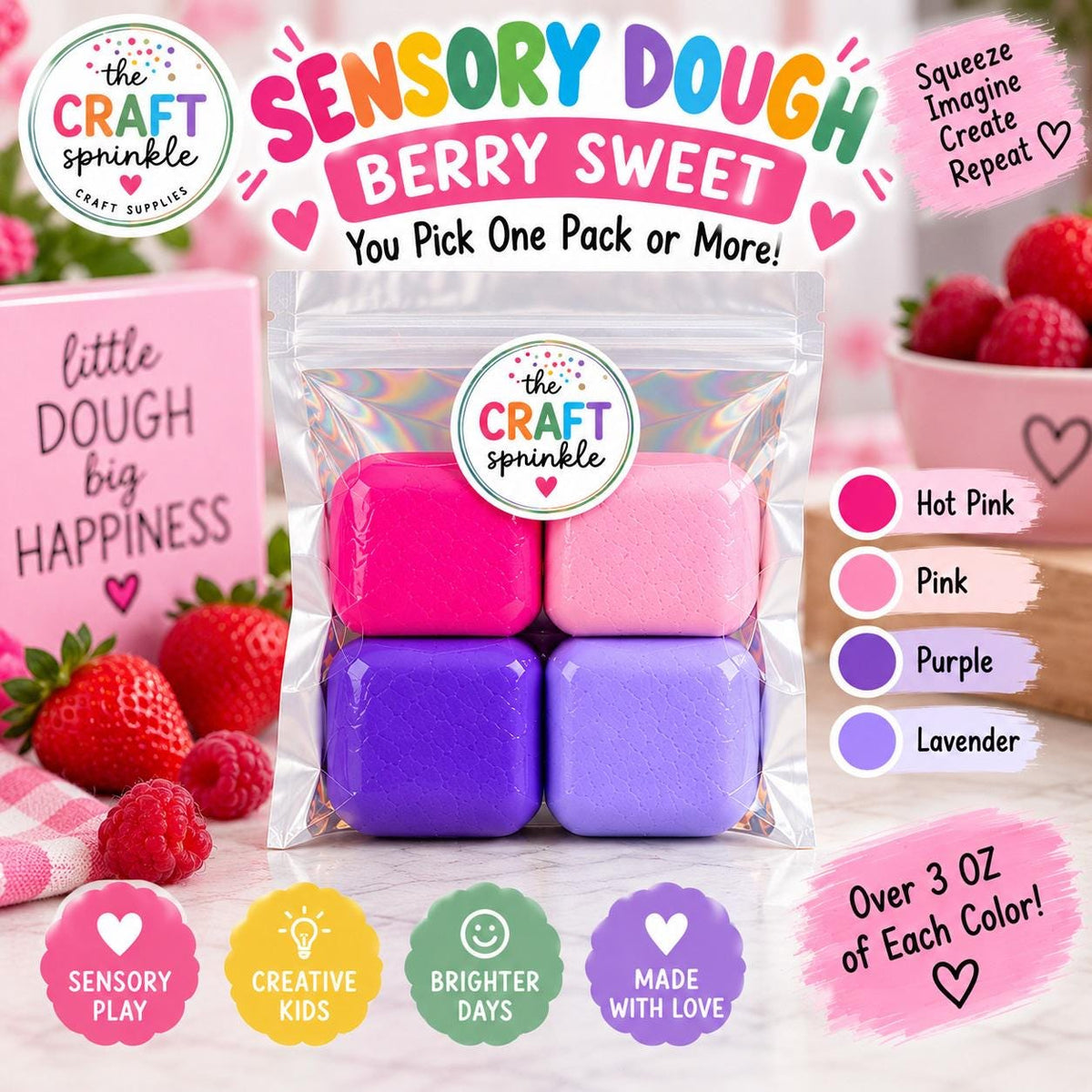 Sensory Dough 4 Pack | Over 3 oz EACH Color | You Pick Your Color Set | Soft Fresh Sensory Dough | Kids Sensory Play