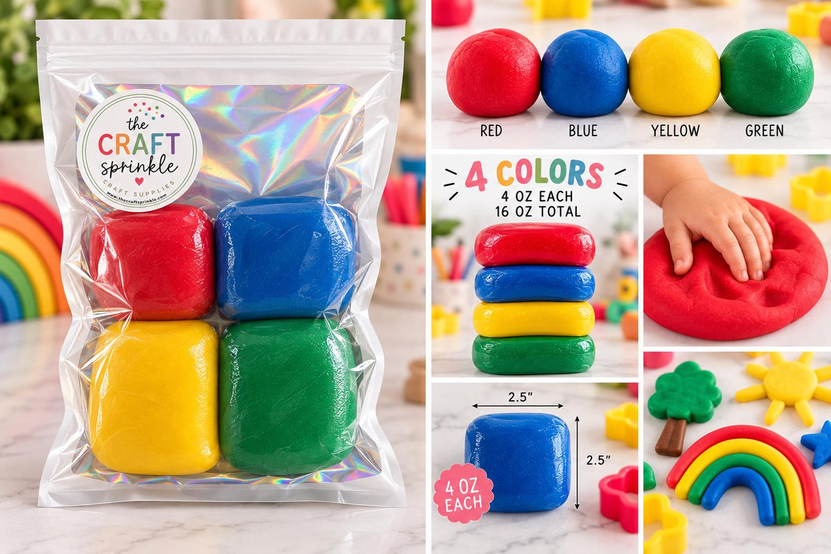 4-Color Sensory Play Dough Set – Red, Blue, Yellow, Green (16 oz Total)