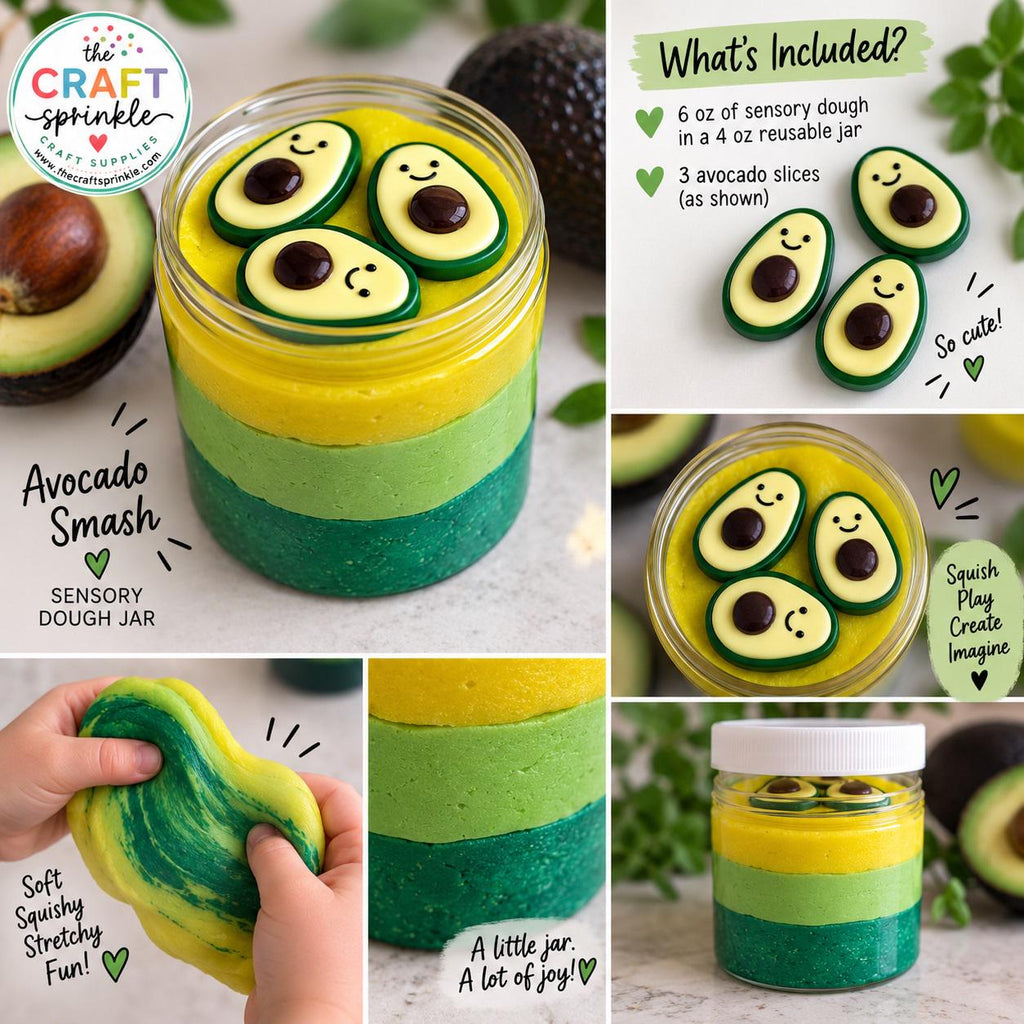 Sensory Dough Jars – Avocado Smash, Shortcake or Citrus Explosion | 6 oz Sensory Dough | Kids Sensory Play | Party Favor