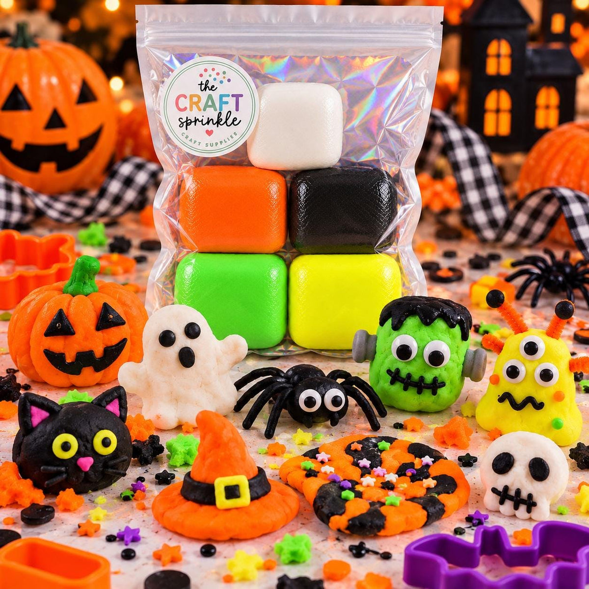 Halloween Sensory Dough 5 Pack | 17.5 oz Total | Black Orange White Neon Green & Yellow | Kids Halloween Activity | Sensory Dough