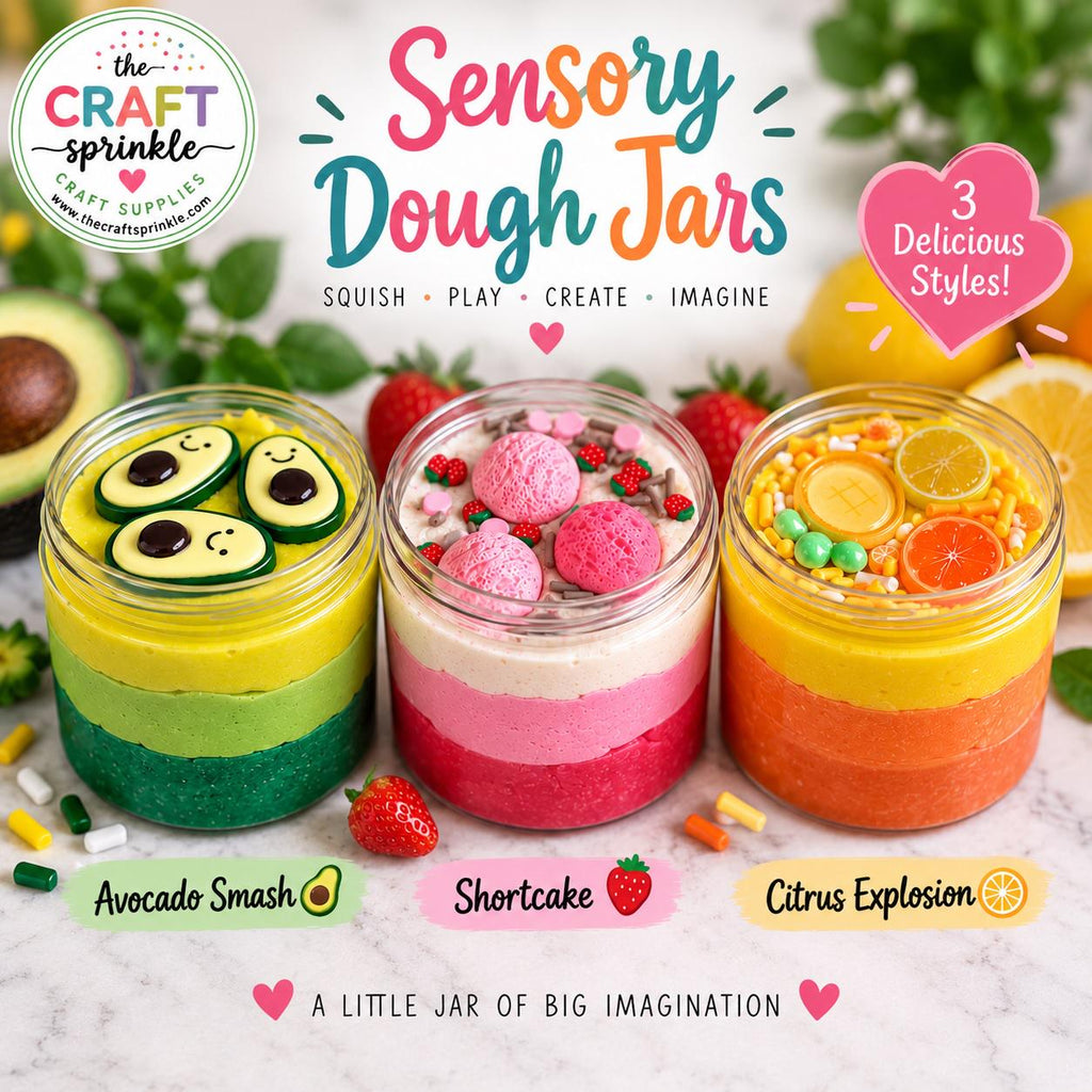 Sensory Dough Jars – Avocado Smash, Shortcake or Citrus Explosion | 6 oz Sensory Dough | Kids Sensory Play | Party Favor