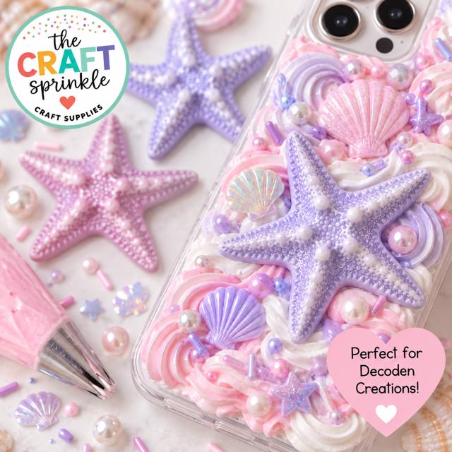 Pastel Starfish Embellishments | Chunky Slime, Play-Doh, Decoden Supplies (Set of 4)