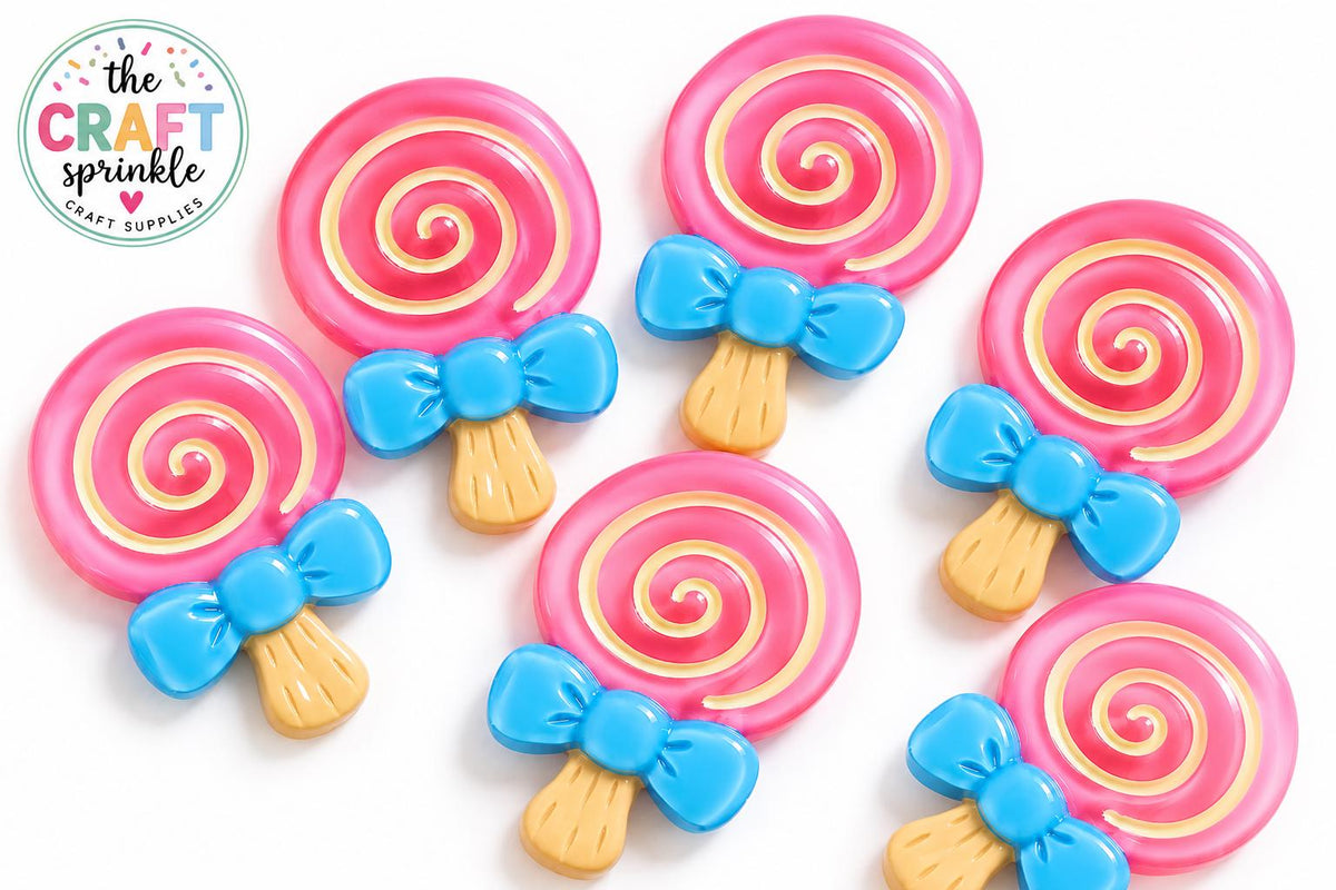 Large Pink Lollipop Charms (Set of 2) | 3D Candy Embellishment for Crafts