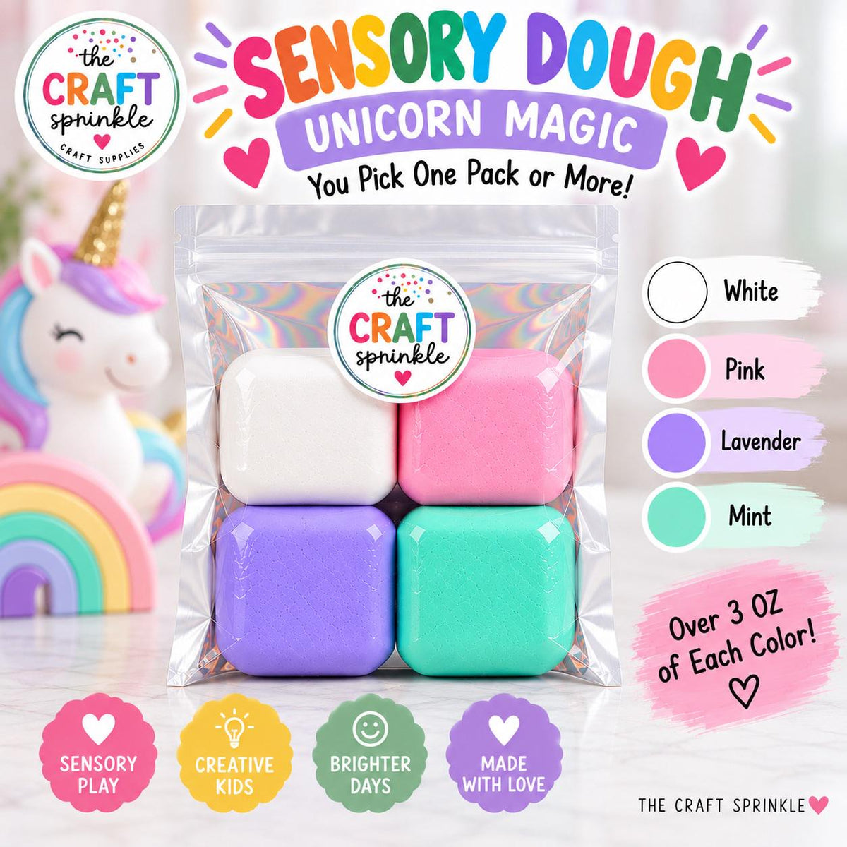Sensory Dough 4 Pack | Over 3 oz EACH Color | You Pick Your Color Set | Soft Fresh Sensory Dough | Kids Sensory Play
