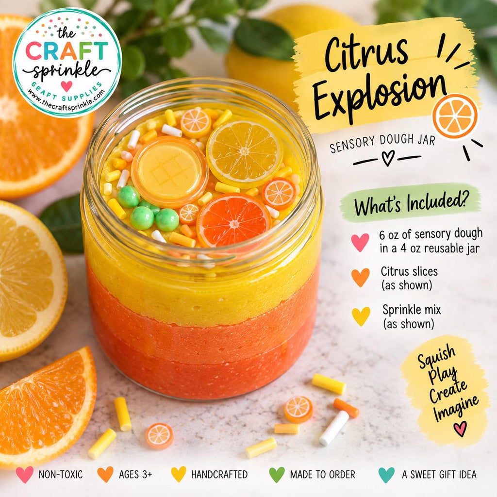 Sensory Dough Jars – Avocado Smash, Shortcake or Citrus Explosion | 6 oz Sensory Dough | Kids Sensory Play | Party Favor