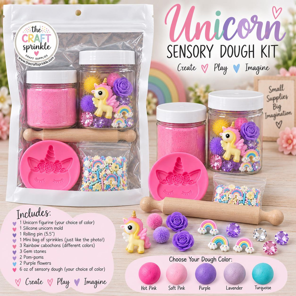 Unicorn Sensory Dough Kit, Unicorn Birthday Gift for Kids, Magical Screen Free Activity, Creative Play Set