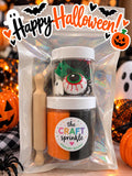 Halloween Sensory Dough Kit | Orange & Black Dough + Spooky Trinkets + Mini Rolling Pin
