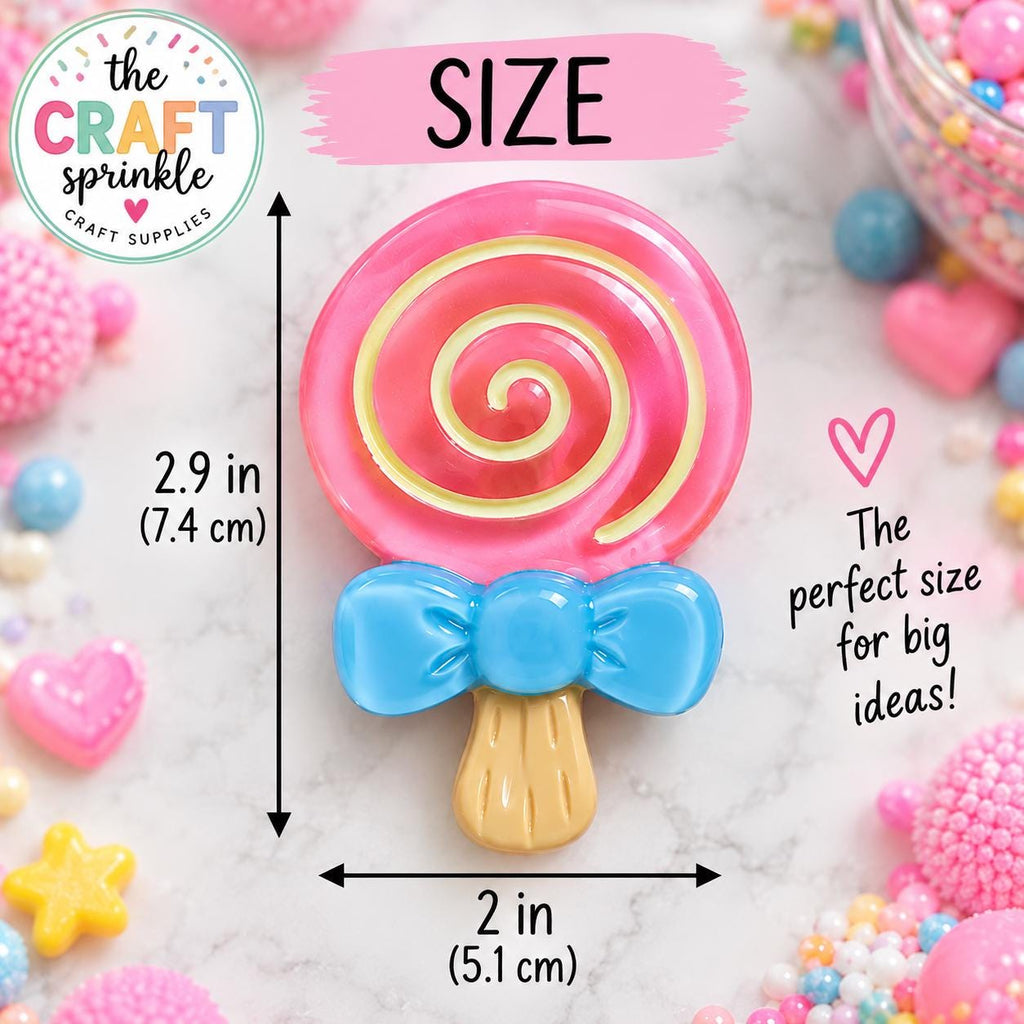 Large Pink Lollipop Charms (Set of 2) | 3D Candy Embellishment for Crafts