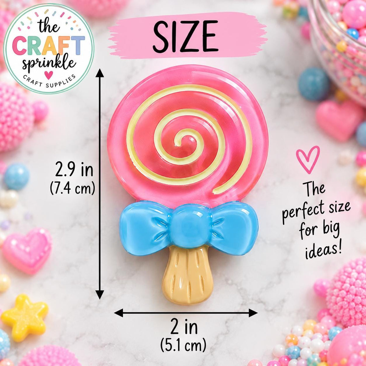 Large Pink Lollipop Charms (Set of 2) | 3D Candy Embellishment for Crafts