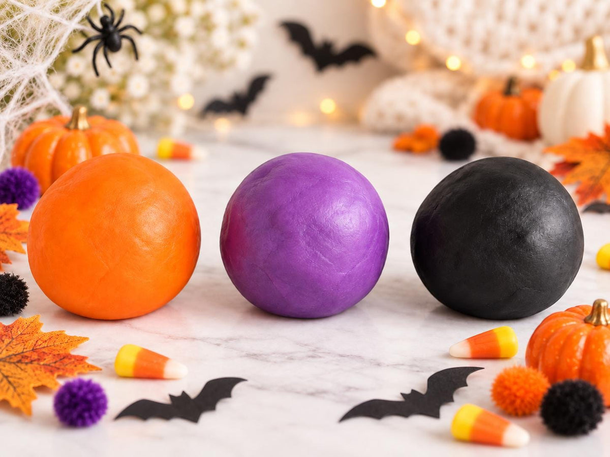 Halloween Sensory Play Dough Kit | 6 oz Dough + Mix-Ins (Orange, Black, Purple)