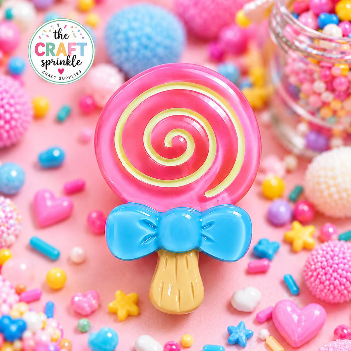 Large Pink Lollipop Charms (Set of 2) | 3D Candy Embellishment for Crafts